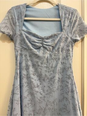 Light Blue Floral Square Neck Dress